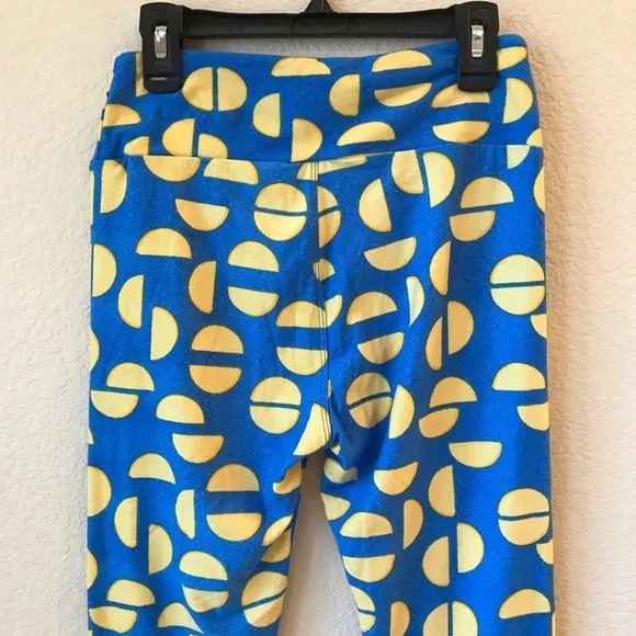 Lularoe Leggings Tights One Size Half Circles Print Blue Yellow - Picture 6 of 9